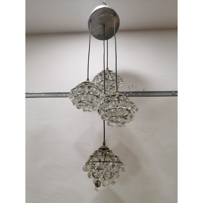 Vintage chandelier in steel and glass by Zero Quattro, Italy, 1950s