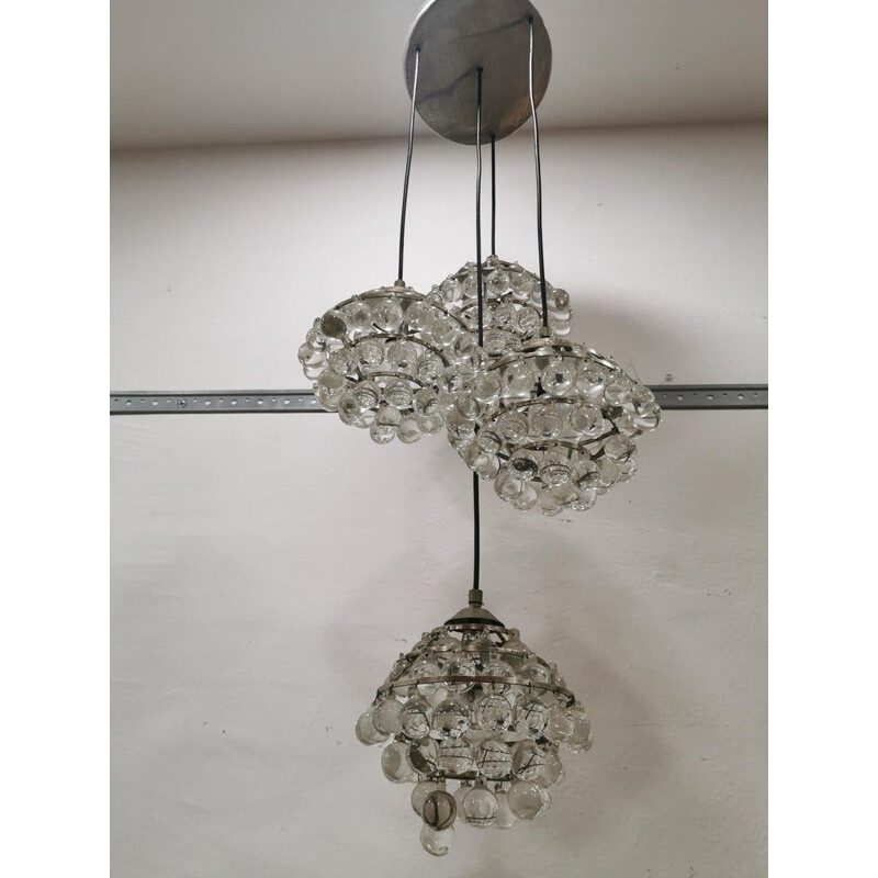 Vintage chandelier in steel and glass by Zero Quattro, Italy, 1950s