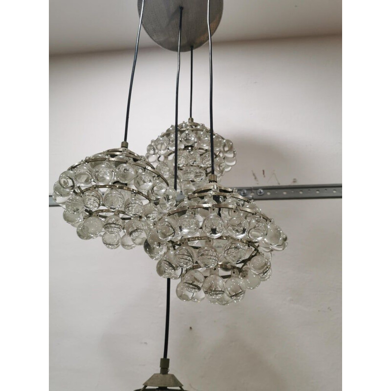 Vintage chandelier in steel and glass by Zero Quattro, Italy, 1950s