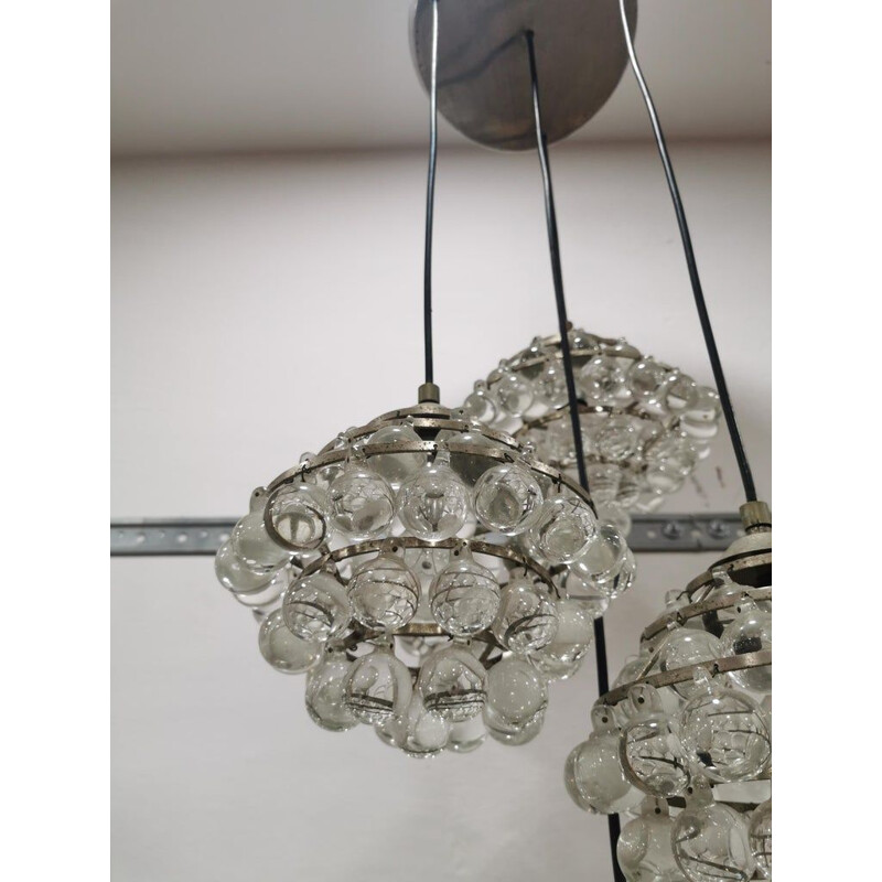 Vintage chandelier in steel and glass by Zero Quattro, Italy, 1950s