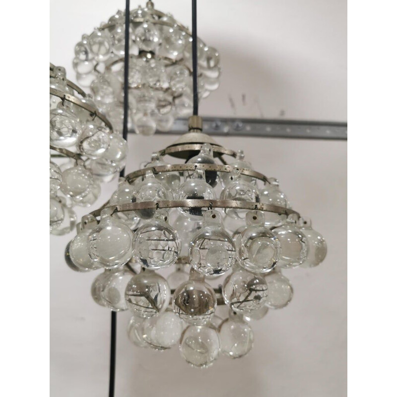 Vintage chandelier in steel and glass by Zero Quattro, Italy, 1950s