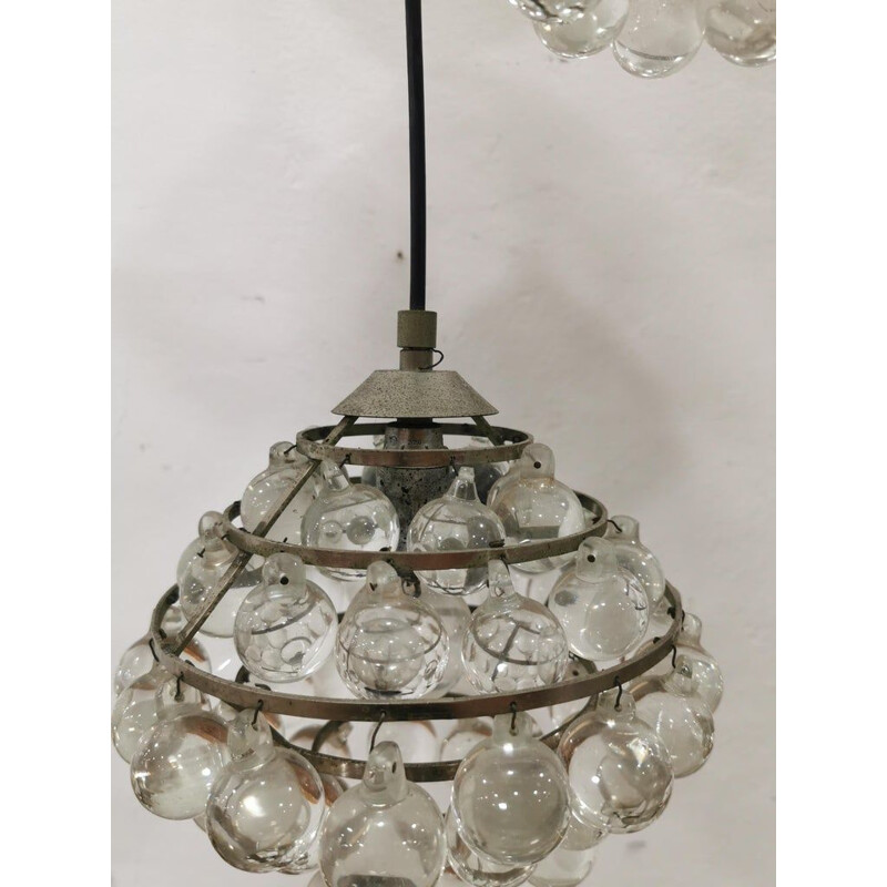 Vintage chandelier in steel and glass by Zero Quattro, Italy, 1950s