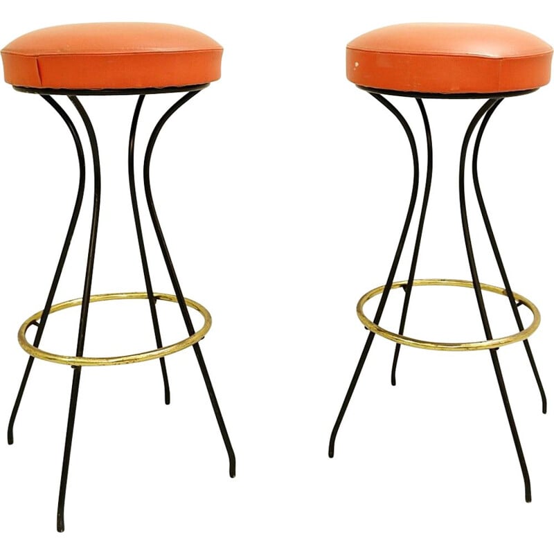 Set of 2 vintage orange high chairs, Italy, 1970s