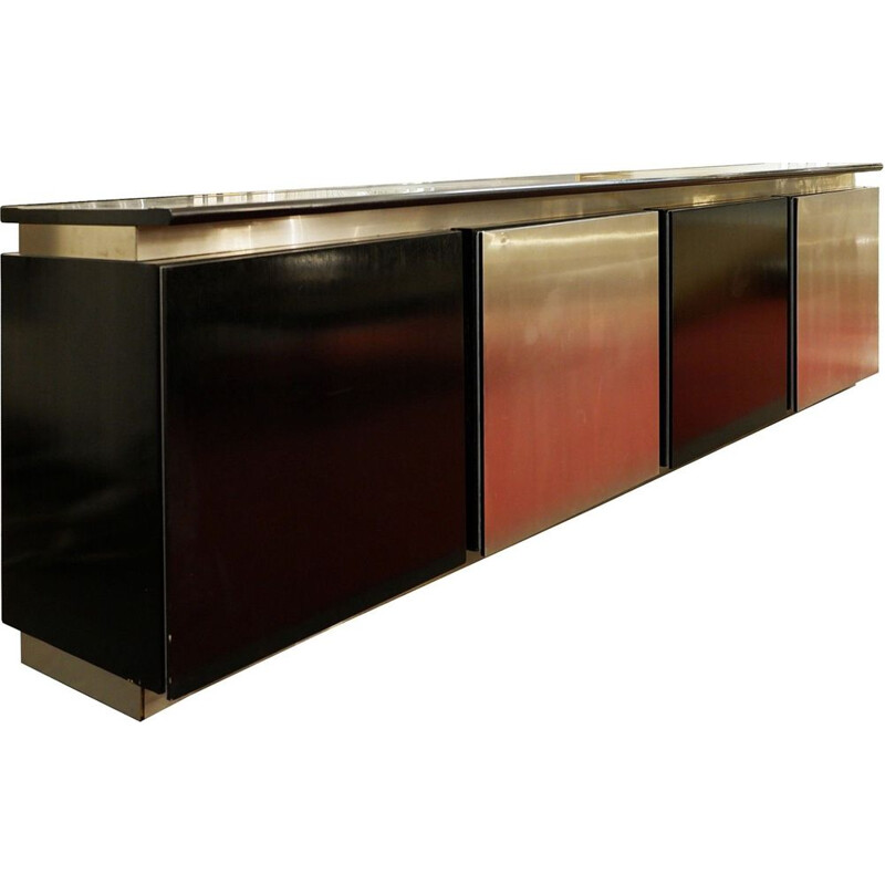 Vintage stained oakwood and aluminum sideboard by Ludovico Acerbis, 1960