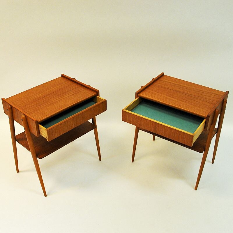 Set of 2 vintage teak bed side tables by AB Carlström & Co Möbelfabrik, Sweden 1950-60s