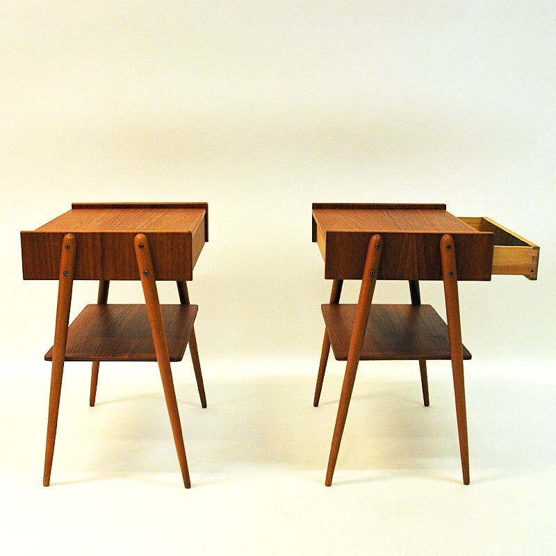 Set of 2 vintage teak bed side tables by AB Carlström & Co Möbelfabrik, Sweden 1950-60s