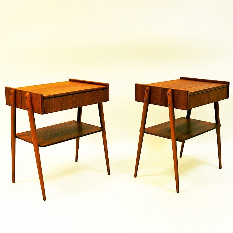 Set of 2 vintage teak bed side tables by AB Carlström & Co Möbelfabrik, Sweden 1950-60s