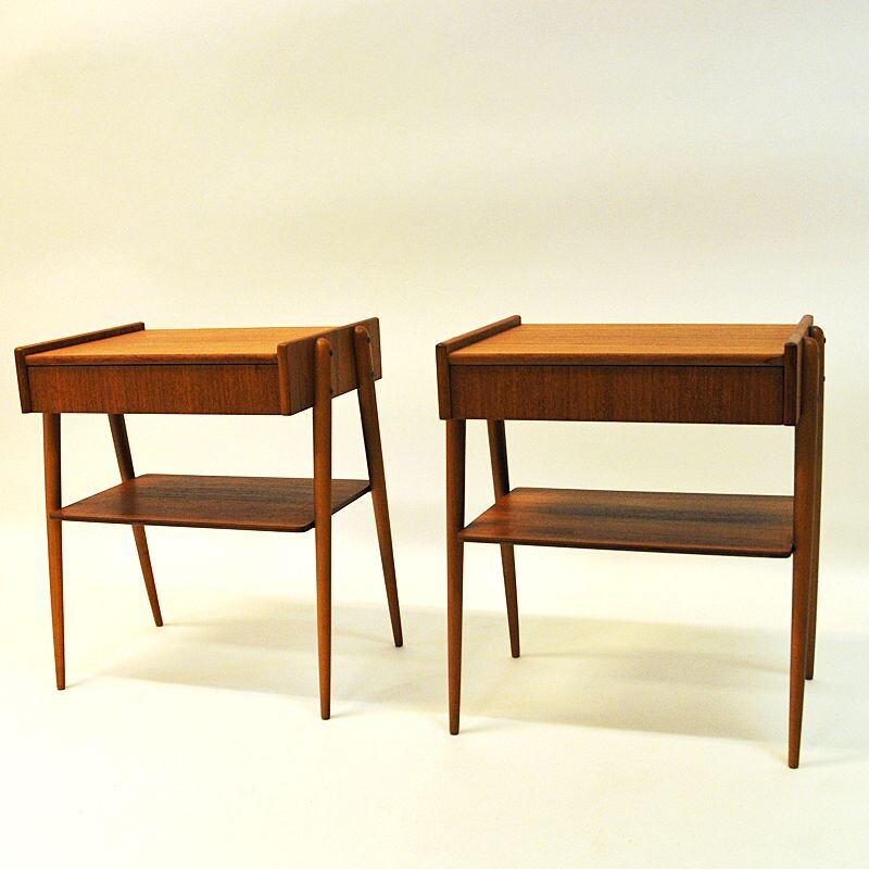 Set of 2 vintage teak bed side tables by AB Carlström & Co Möbelfabrik, Sweden 1950-60s