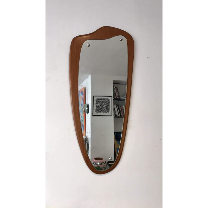 Vintage teak mirror in free form, 1960s