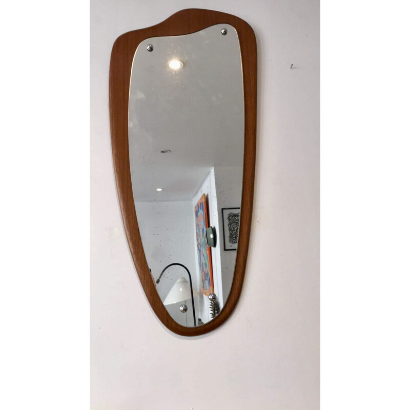 Vintage teak mirror in free form, 1960s