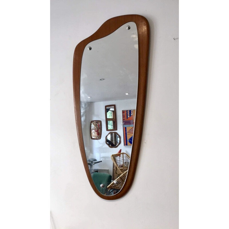 Vintage teak mirror in free form, 1960s