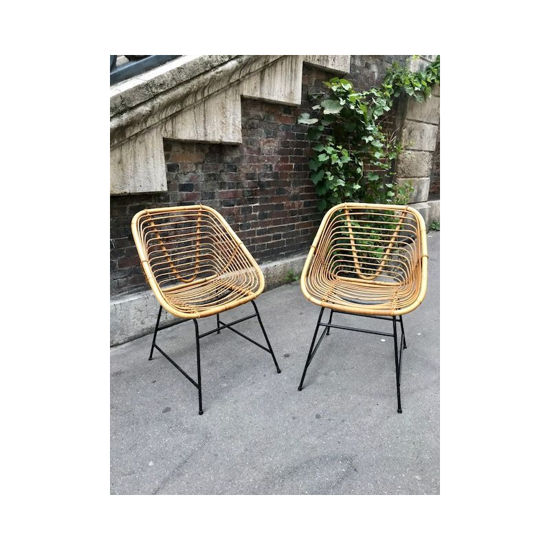 Set of 2 vintage rattan chairs, 1960s