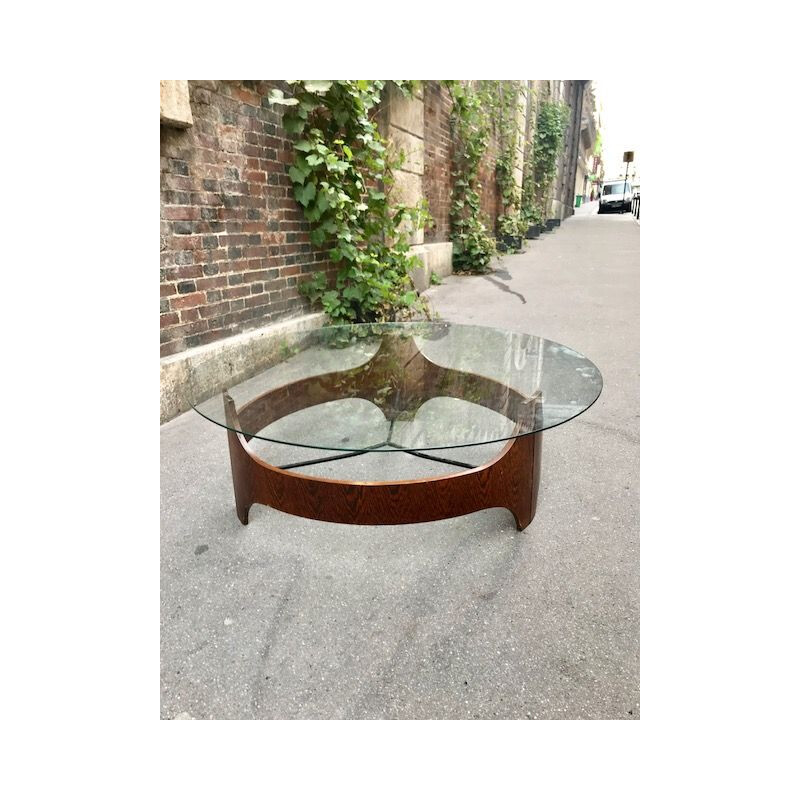 Vintage round coffee table in wengé and glass, Holland, 1970