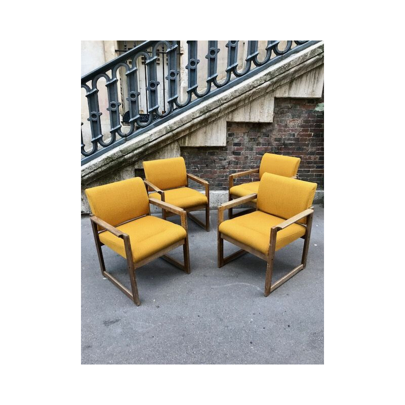 Set of 4 vintage wooden armchairs, 1970s