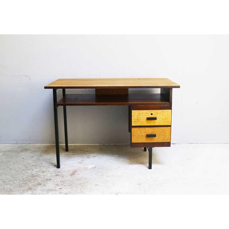 Vintage teak and metal desk, Belgium, 1960s