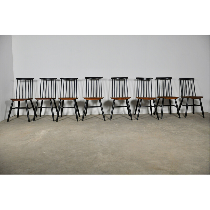 Vintage set of of 8 Scandinavian chairs in painted wood 1960 