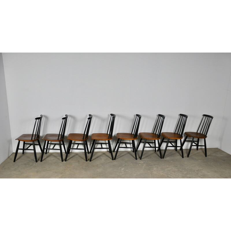 Vintage set of of 8 Scandinavian chairs in painted wood 1960 