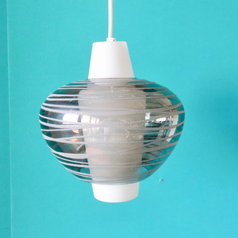 Vintage opaline hanging lamp, Italy 1955