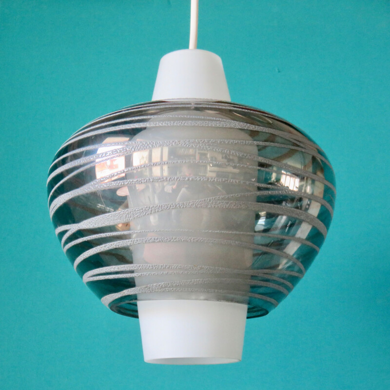 Vintage opaline hanging lamp, Italy 1955