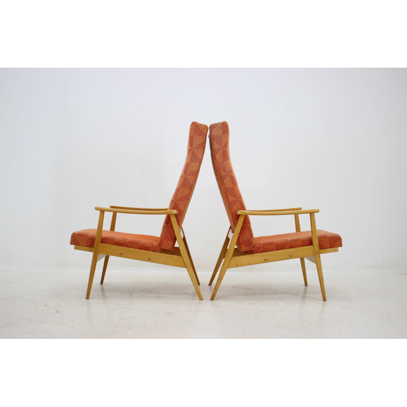 Paar vintage fauteuils met krukjes van Thon, 1970.