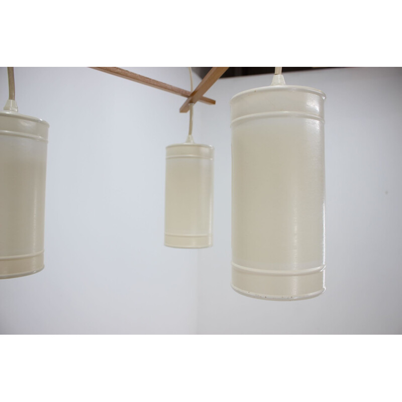 Lustre allemand vintage en bois, plastique et métal 1970