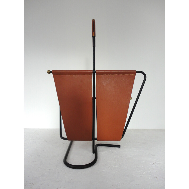 Magazine rack in leather, René LEGRAND & Mado JOLAIN - 1950s