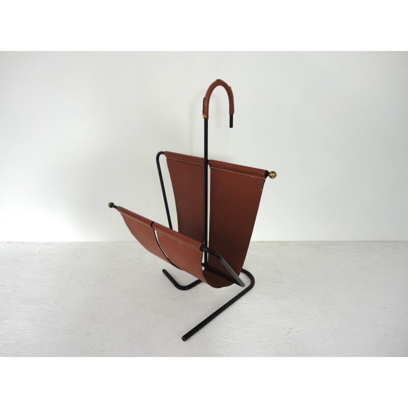 Magazine rack in leather, René LEGRAND & Mado JOLAIN - 1950s