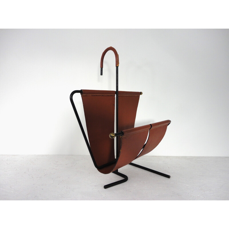 Magazine rack in leather, René LEGRAND & Mado JOLAIN - 1950s