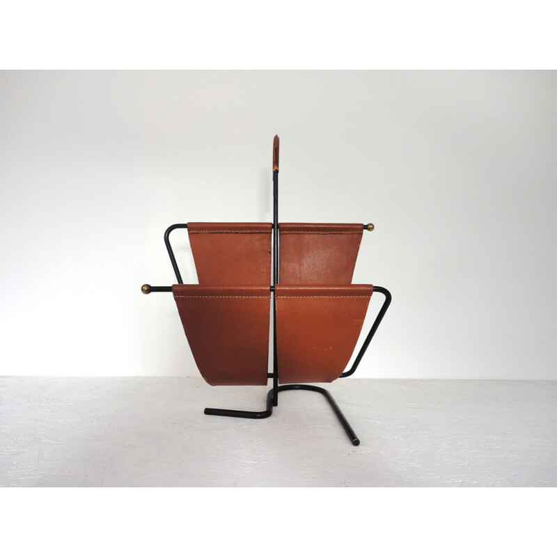 Magazine rack in leather, René LEGRAND & Mado JOLAIN - 1950s