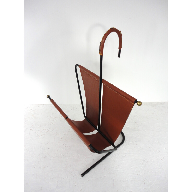 Magazine rack in leather, René LEGRAND & Mado JOLAIN - 1950s