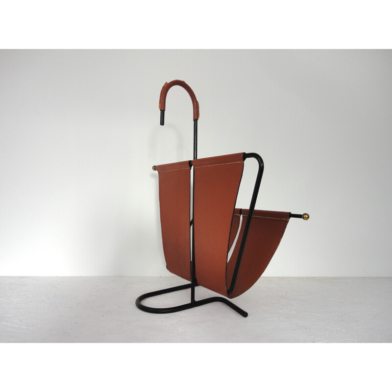 Magazine rack in leather, René LEGRAND & Mado JOLAIN - 1950s