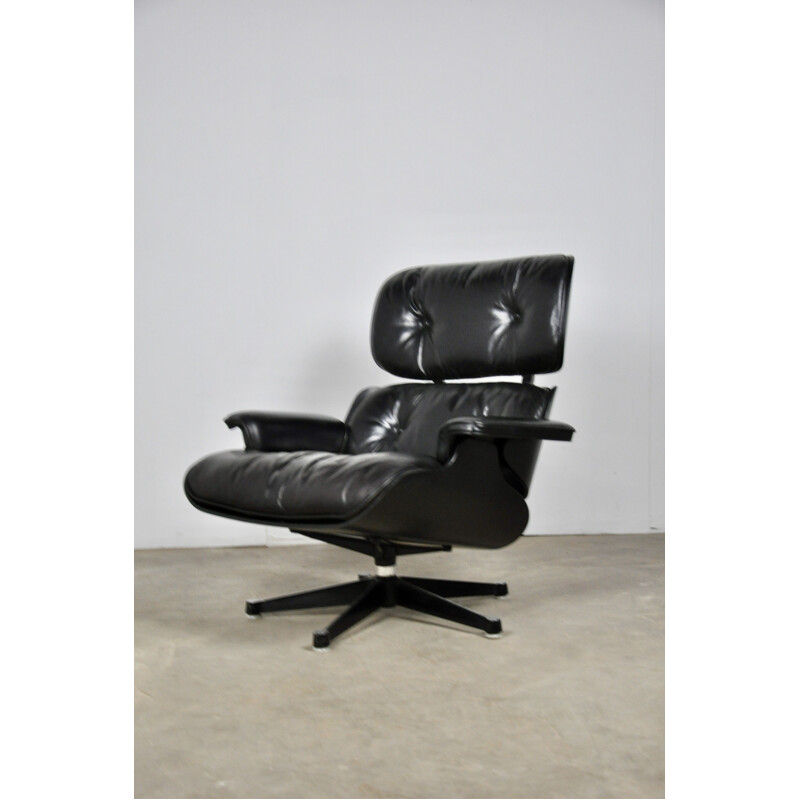 Vintage black leather desk armchair by Charles & Ray Eames, 1970s