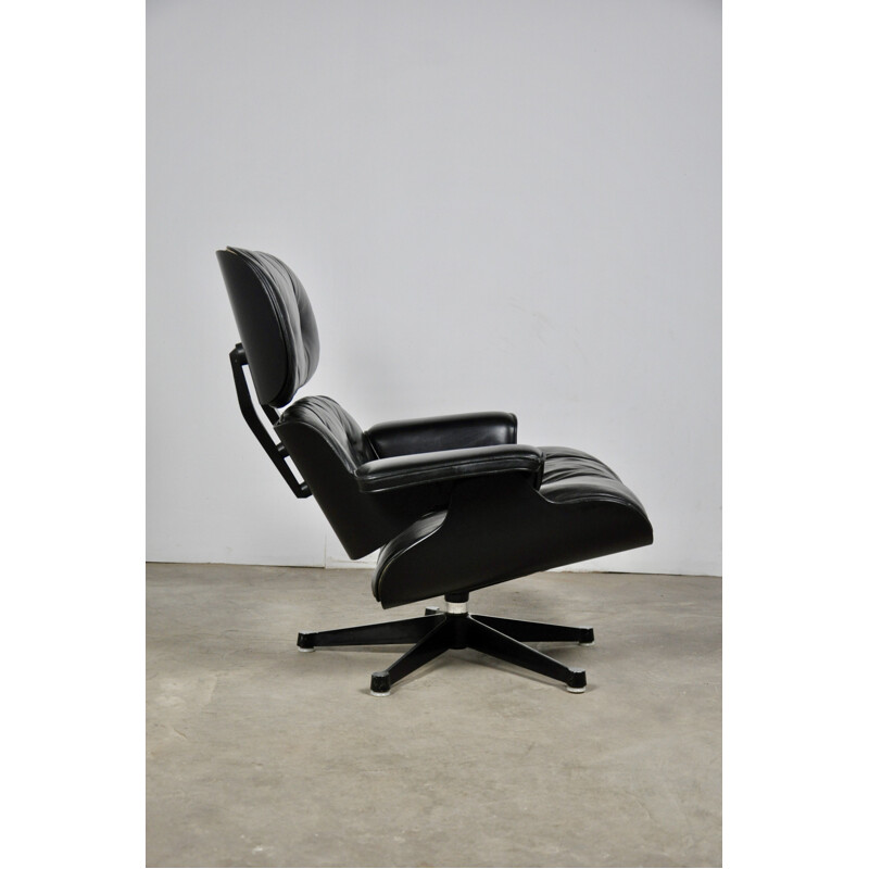 Vintage black leather desk armchair by Charles & Ray Eames, 1970s