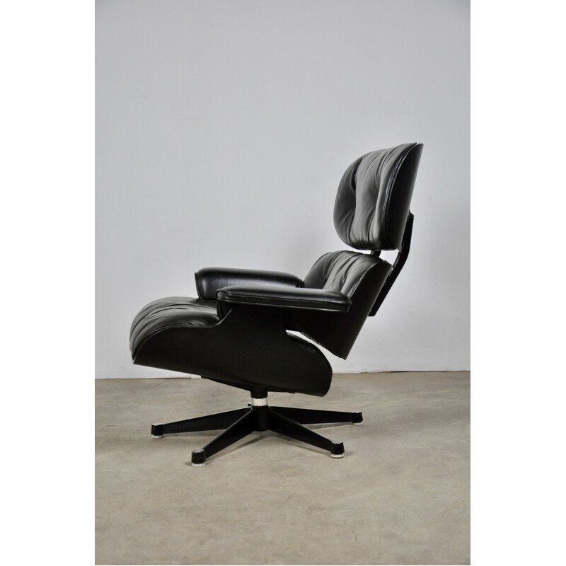 Vintage black leather desk armchair by Charles & Ray Eames, 1970s