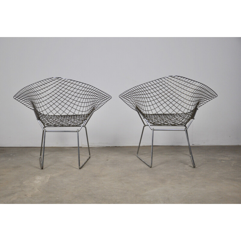 Set of 2 vintage diamond armchairs by Harry Bertoia for Knoll 1970s