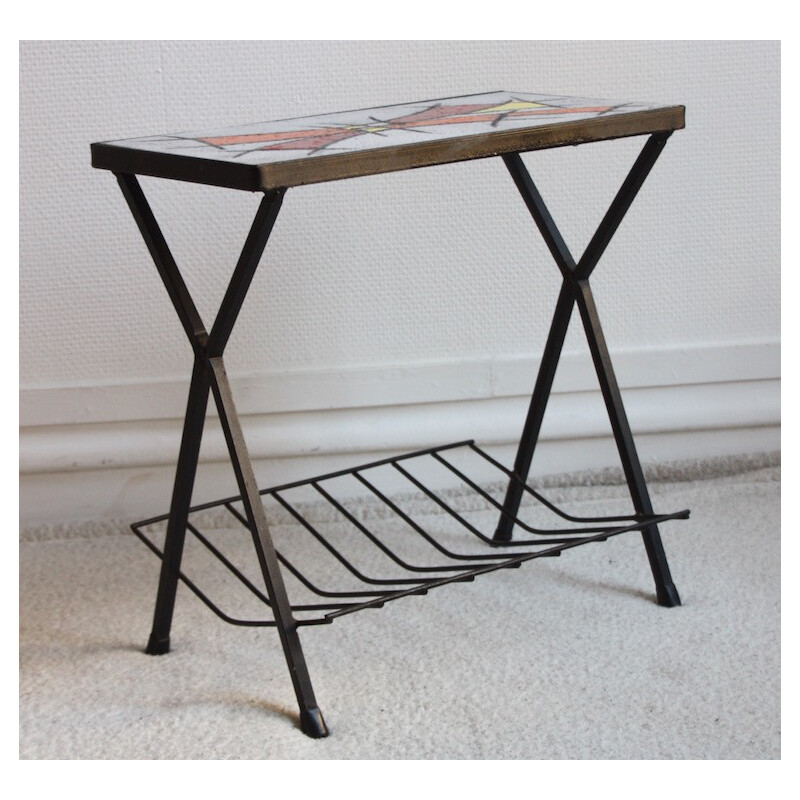 Beautiful vintage magazin rack in metal and ceramic - 1960s