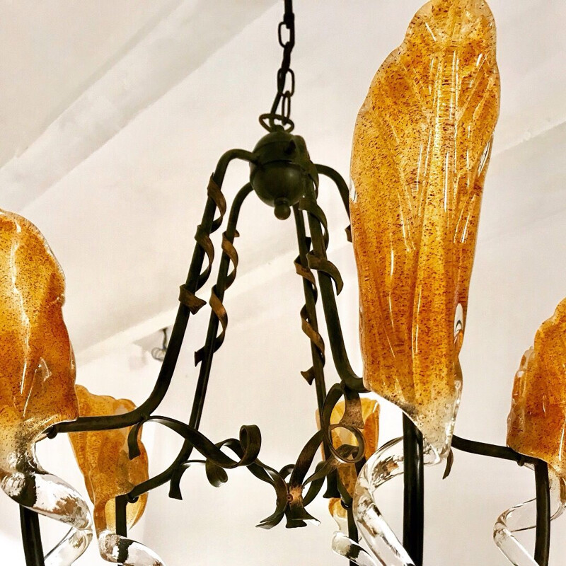 Vintage Murano glass gold flower chandelier, 2000s