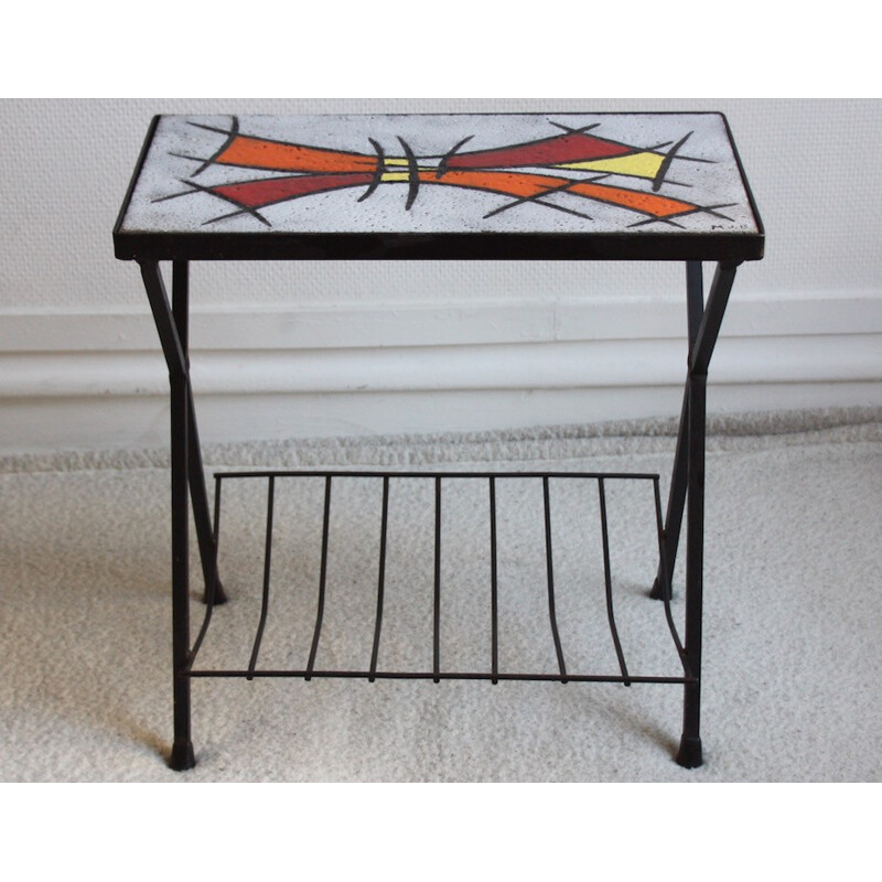 Beautiful vintage magazin rack in metal and ceramic - 1960s