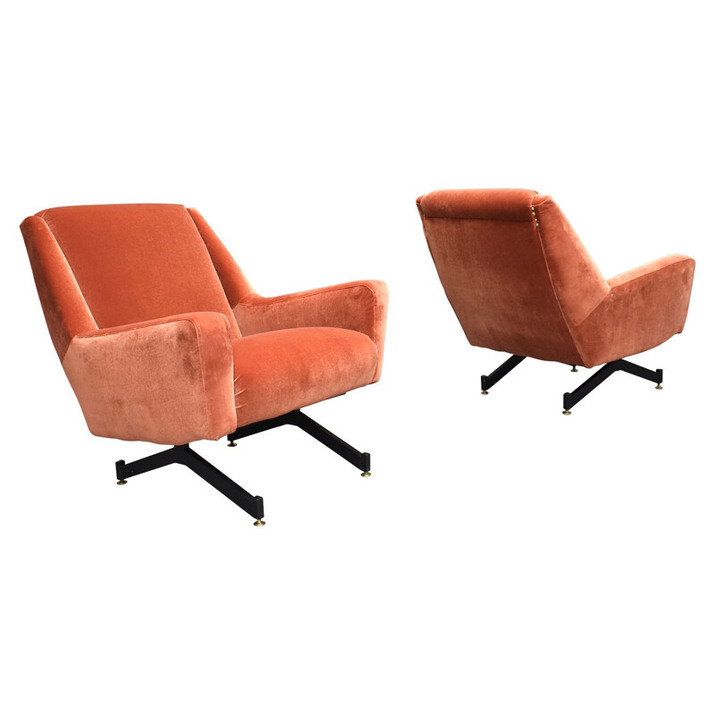 Set of 2 vintage velvet armchairs, Italy