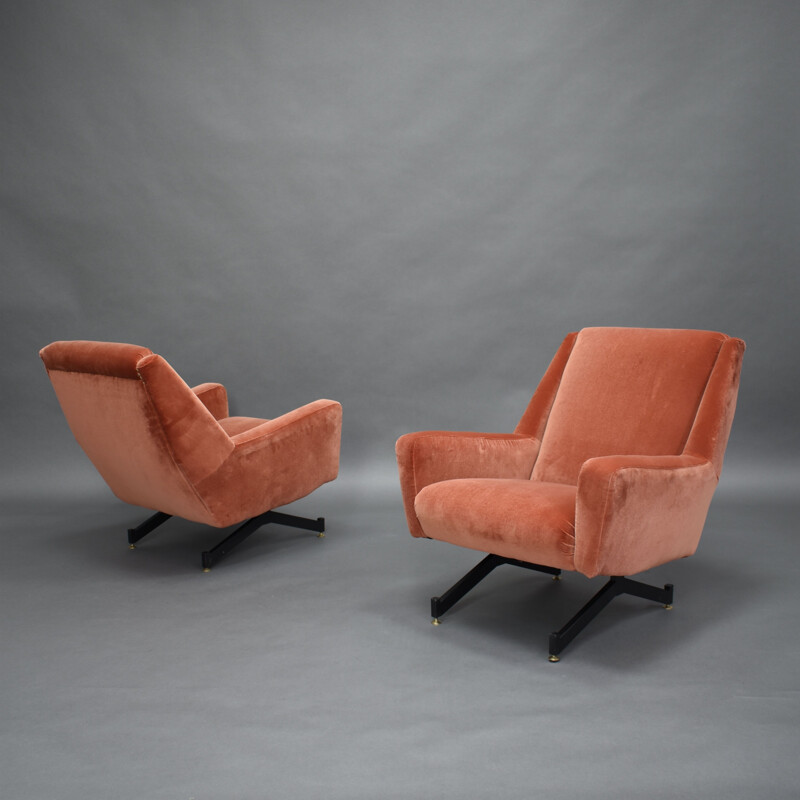Ensemble de 2 fauteuils vintage en velours, Italie