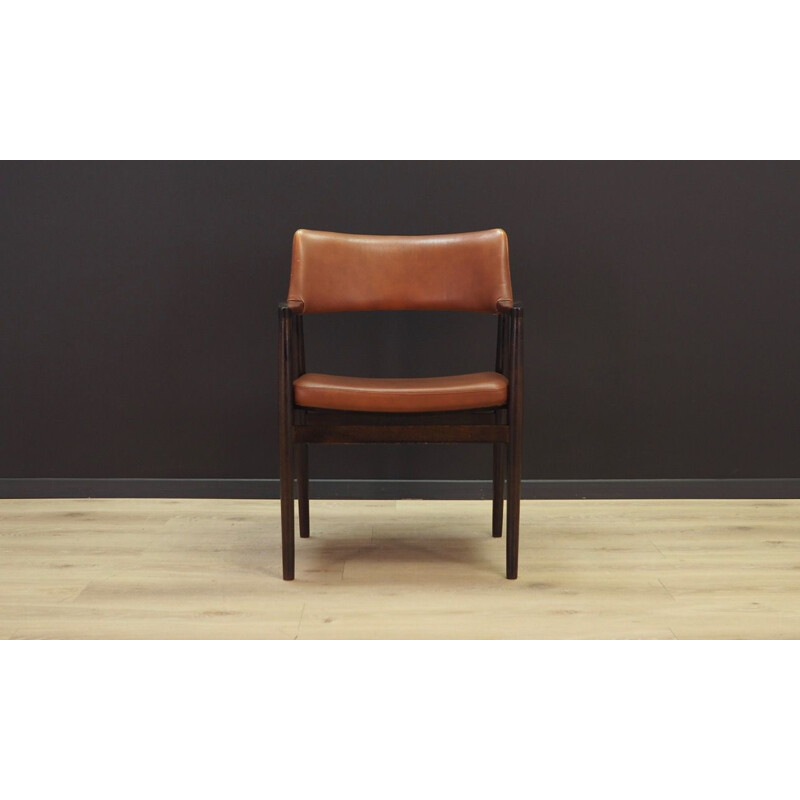 Ensemble vintage de 4 fauteuils en cuir et chêne, Danemark, 1960-70