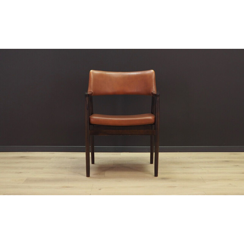 Vintage set of 4 leather and oak armchairs, Denmark, 1960-70s