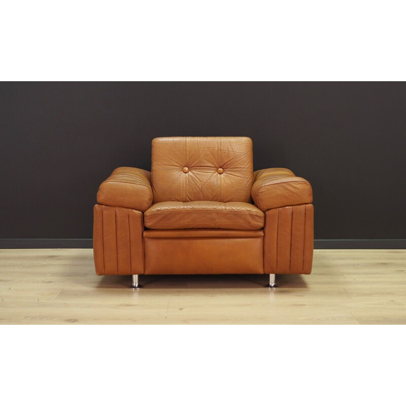 Vintage brown leather armchair by Svend Skipper, 1960-70s