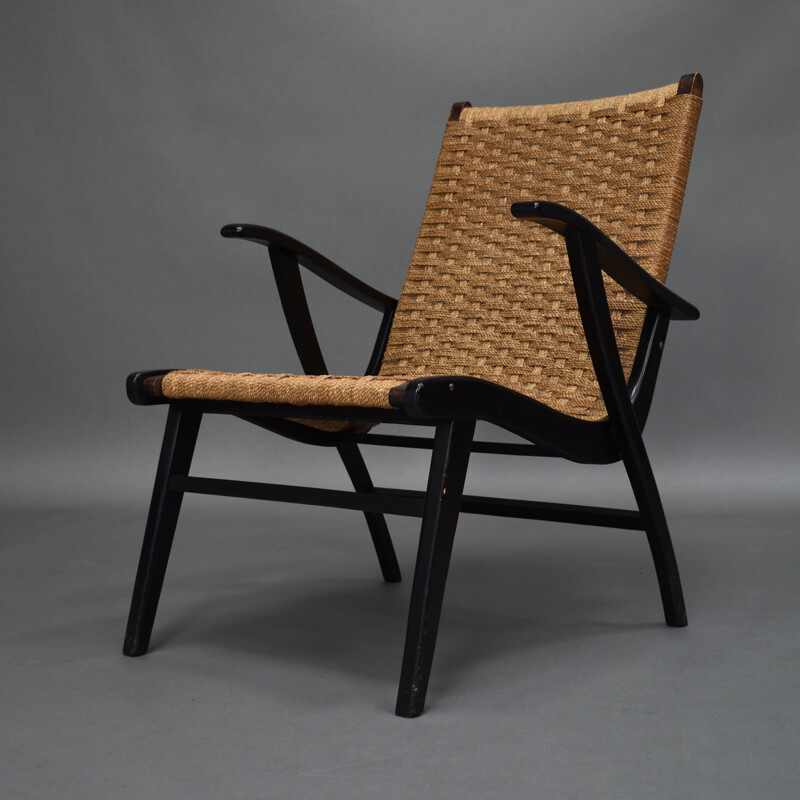 Vintage papercord armchair by Vroom&Dreesman, Netherlands, 1957