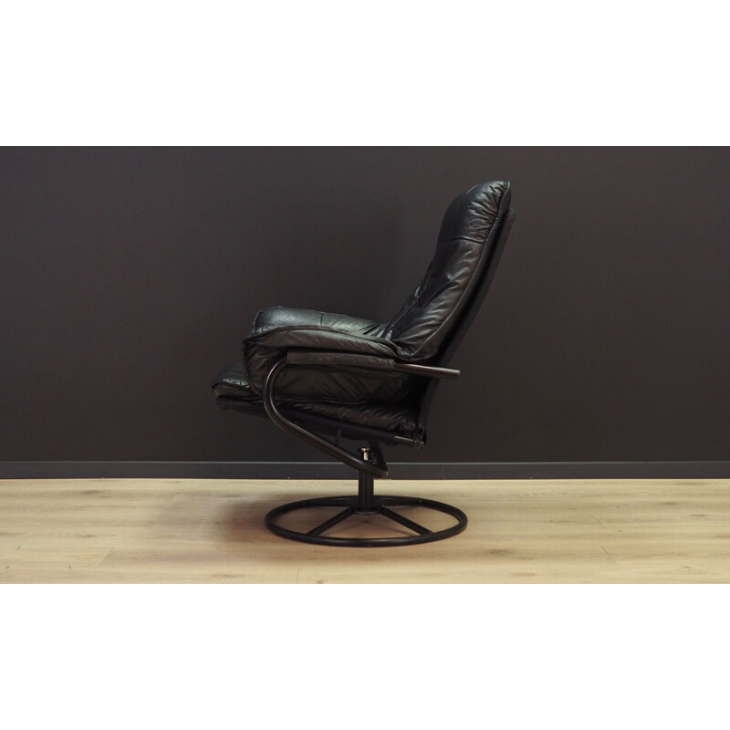 Vintage black leather armchair, Denmark, 1960-70s