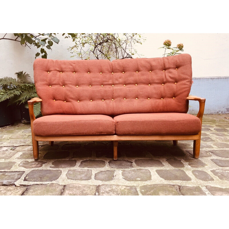 Vintage oak and levee sofa of Guillerme & Chambron, 1960s