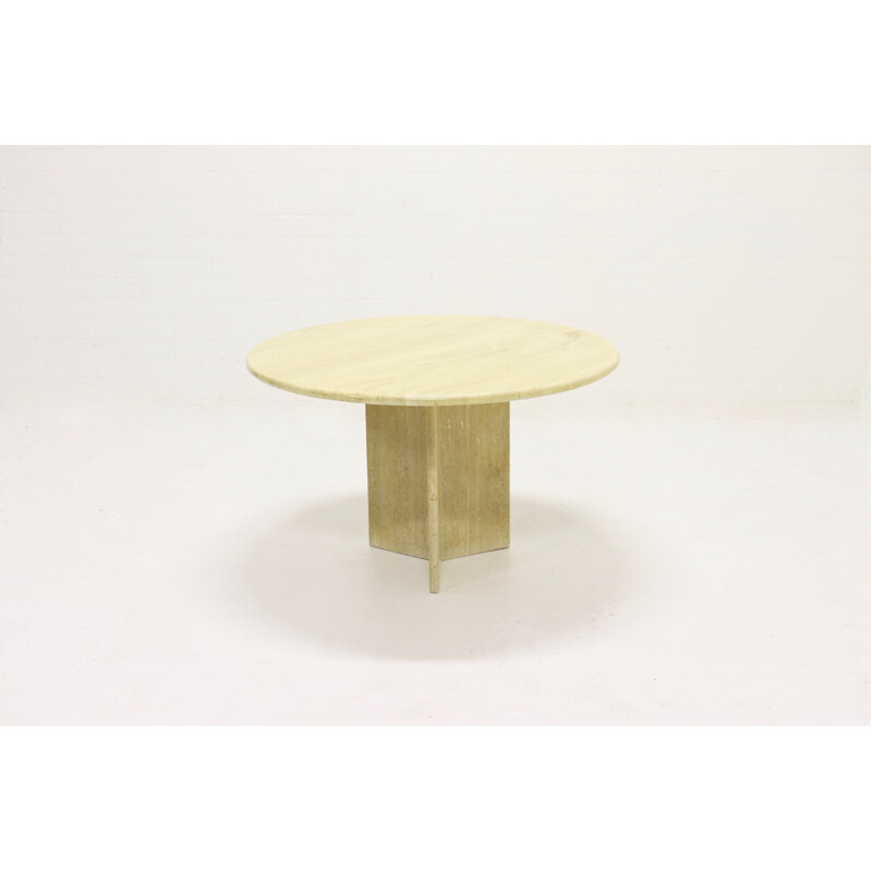 Vintage round travertine dining table by Up&up, 1970s