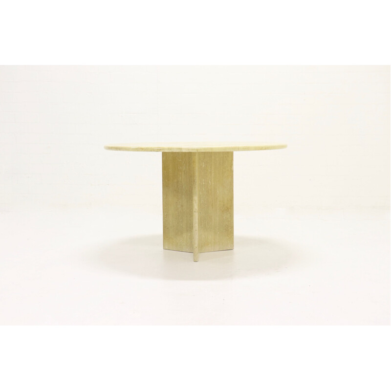 Vintage round travertine dining table by Up&up, 1970s