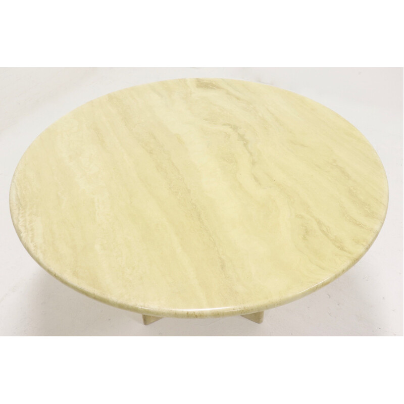 Vintage round travertine dining table by Up&up, 1970s