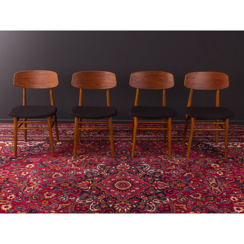 Set of 4 vintage dining chairs in teak and fabric, Germany, 1960s